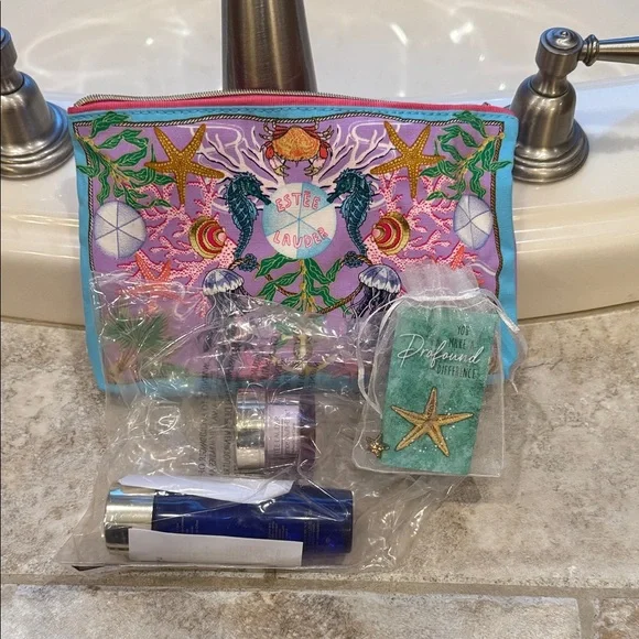 Estee Lauder Colorful Embroidered Bag with Skincare Collection - Picture 1 of 1